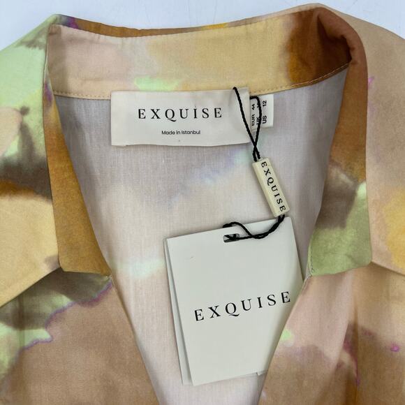 Exquise Brooklyn Dress Cotton Yellow Orange Pastels Watercolor Printed - Picture 4 of 15